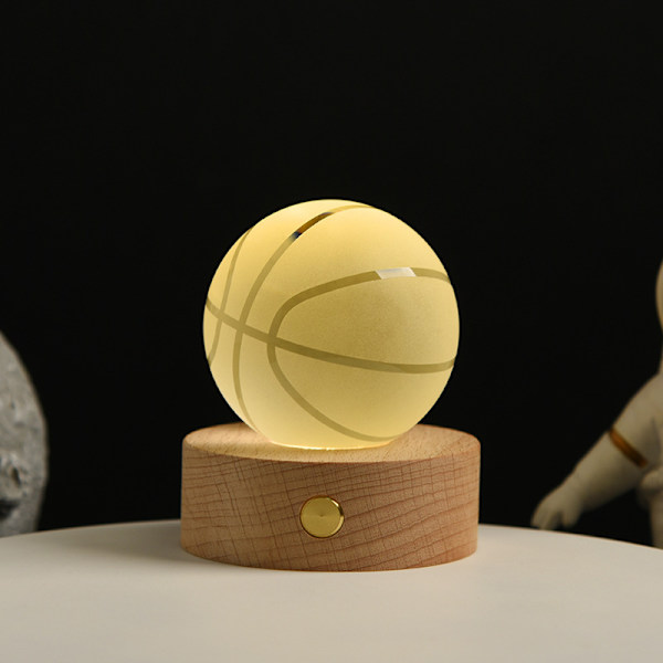 Personlig gave 3D basketball gravert krystallkule LED nattlys, 8cm krystallkule + 7cm varmt lys bunn USB strømforsyning, skrivebordsornament