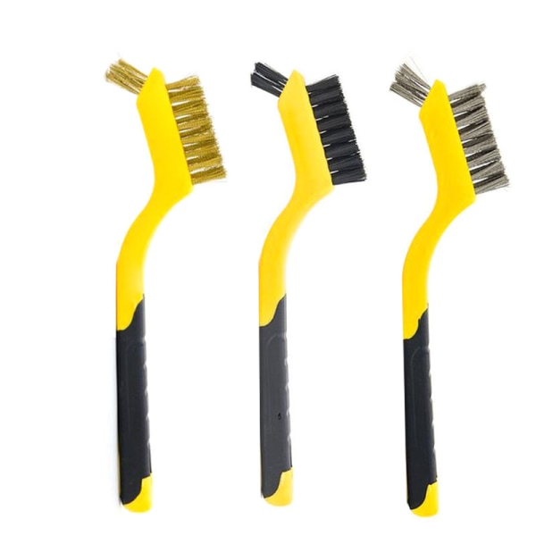 3pcs Stainless Steel Wire Brush Industrial Copper Wire Wire Brush Nylon Wire Brush (7 Inch Toothbrush [Yellow Handle])