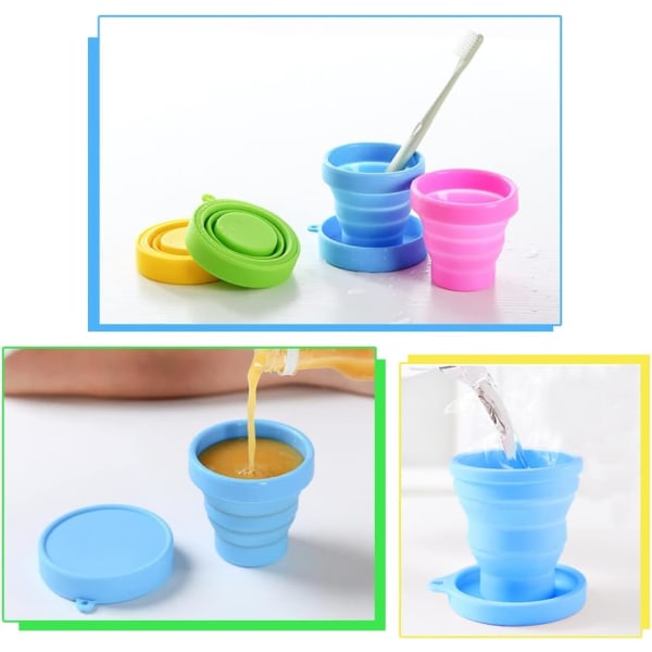 5-pack hopfällbara reskoppar i silikon, hopfällbara koppar för camping, hopfällbar 170 ml lätt dricksbägare med lock för picknick, vandring