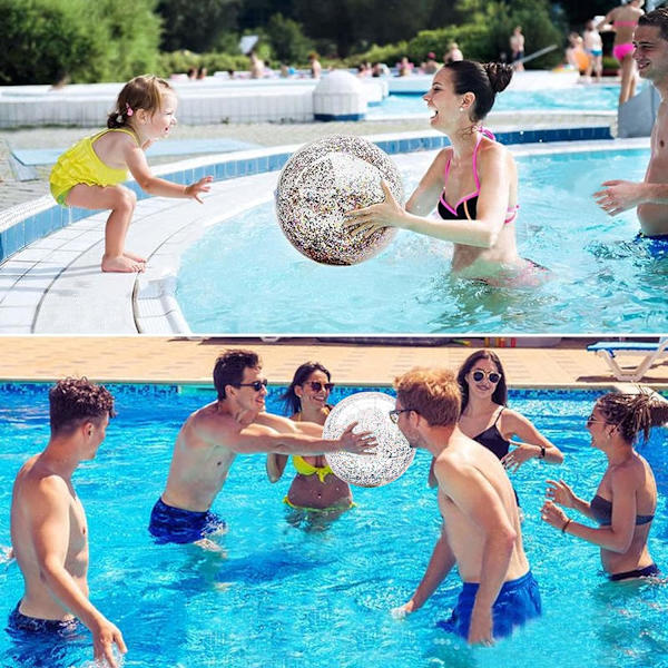 4 Pakke Oppustelige Glitter Strandbolde (40cm), Konfettistrandbolde, Bulk Poolbolde Pink Strandbolde Voksne Børn Sommer Pool Party Legetøj med Oppustelig