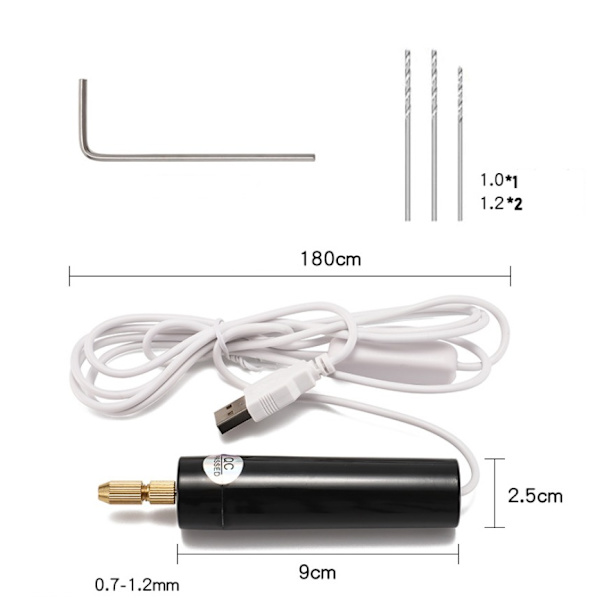 Mini elektrisk borr, DC 5V bärbar elektrisk USB-borr, 0,7-1,2 mm manuell mikroborrbitssats med 13 st bitar, för träplastpapper