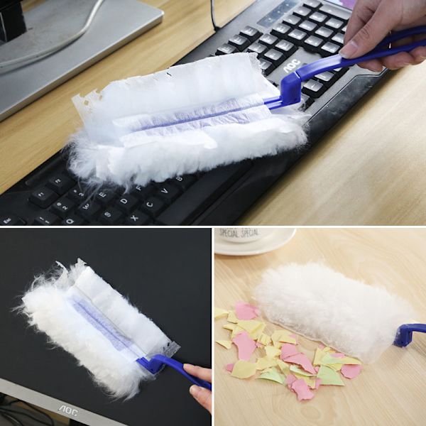 Mikrofiber håndstøvbørste med 10x støvbørstepåfyll, liten støvrenser for persienner PC-tastatur kontorbord kommode bil dashbord