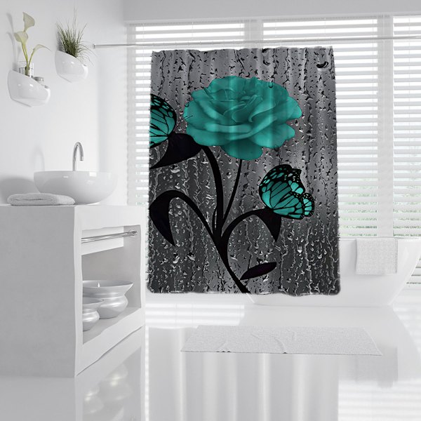 Duschdraperi badrumsgardin badrumsgardin grön ros serie 3D digitaltryck utan stansning 180*180 cm