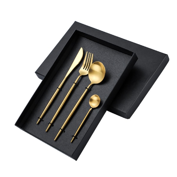 Western Tableware Stainless Steel Cutlery Spoon Simple Style Dessert Fork Milk Tea Spoon gold Square Handle Set