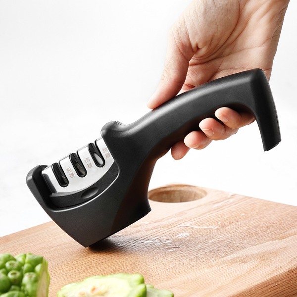 Smart Sharp 3-trinns sliper - for kjøkkenkniver - profesjonelt resultat/ergonomisk design - keramisk stein/wolframkarbid/diamant - svart/krom