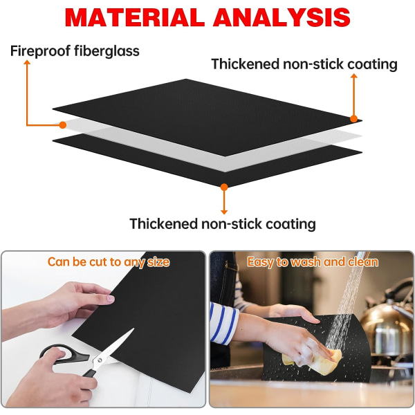 Set med 8 grillmatter for grill - 40x33cm - Teflonmatte, non-stick og PFOA-fri - Tåler temperaturer opptil 260°