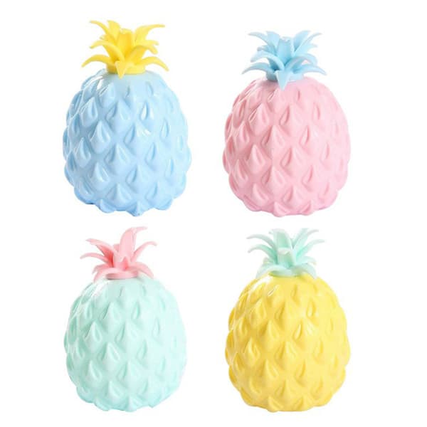 4 stk. Ananas bløde legetøj 3D Squishy legetøj Stress Relief Squeeze legetøj Fidget legetøj til børn og voksne
