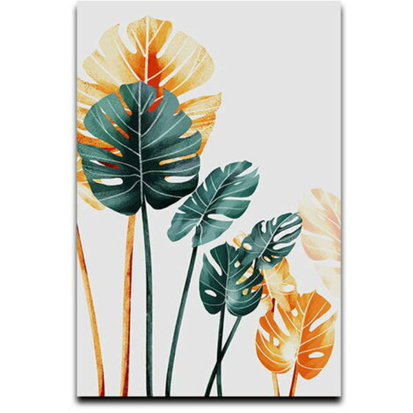 Set med 3 väggdekorationer, vardagsrumsduk, Monstera guld och grön affisch, vuxen sovrumsdekoration, gröna växter, dekorativ målning, träram ingår ej, endast kärna, 30*40 cm