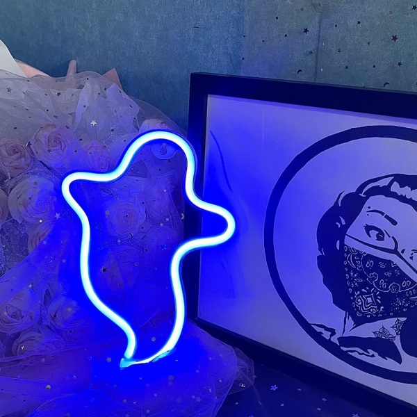 Neon Ghost LED-valokylttivalo Halloween Ghost -valokyltit sänkyyn