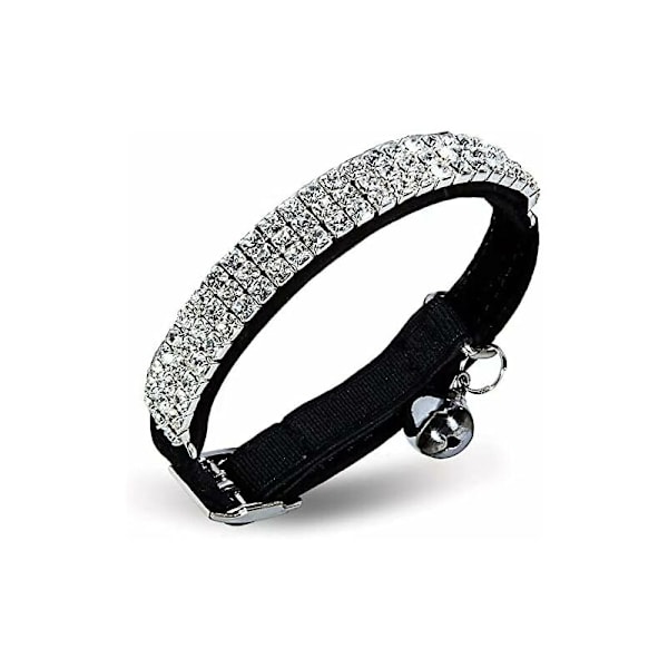 Mjukt sammetshalsband justerbart för katter med strass och bjällror