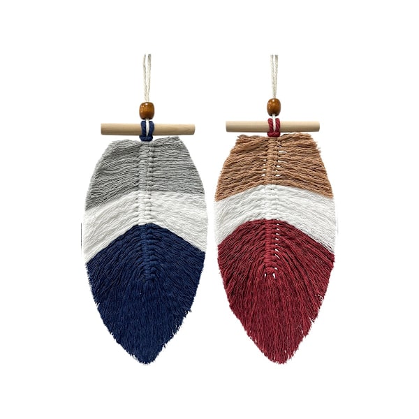 2 st Boho blad väggdekor, Chic fjäderblad väggkonstdekor bomull handvävd sovrum vardagsrum lägenhet dekor(Stil 2)