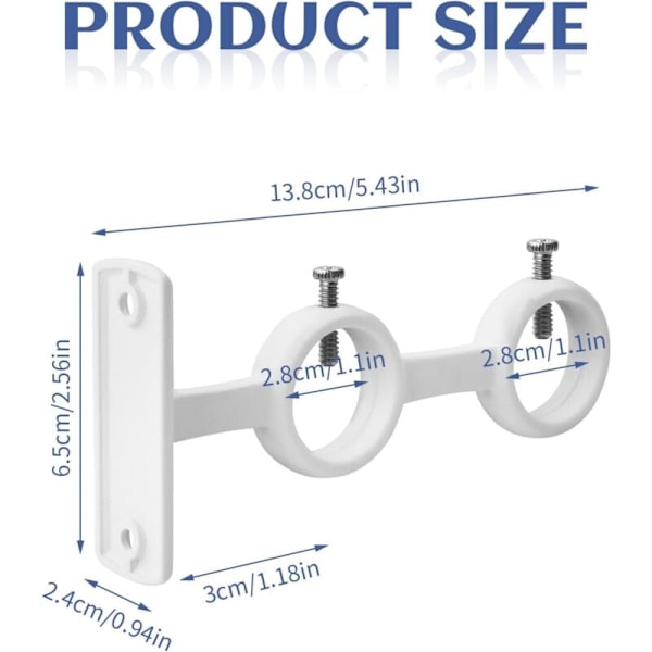 Robust dobbelt gardinstangsholder og justerbar dobbelt gardinstangsstøtte med gardinstang med en diameter på mindre end 2,5 cm