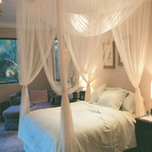 4 kulman cover, hyttysverkko Prinsessa hyttysverkko sängyssä katossänkyyn parivuoteen sisustukseen