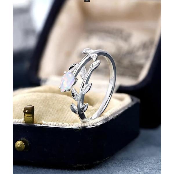 Enkel Twig Månsten Ring, 925 Sterling Silver, Justerbar Öppen Ring för Kvinnor Flickor