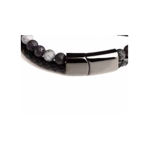(grå vulkanske stenperler) 23cm herre armbånd med aftagelig rustfrit stål magnetisk spænde til nem længdejustering