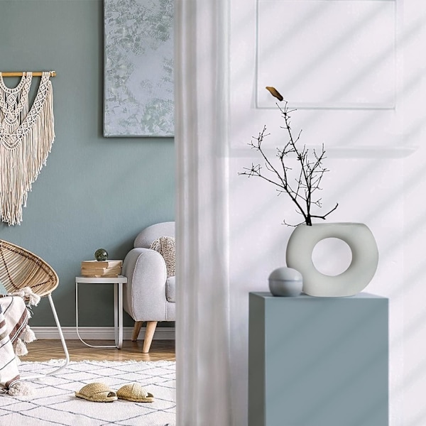 Vit keramisk vas lämplig för mittpunktsdekoration, kök, kontor, vardagsrum, bröllop, present, modern geometrisk vas (halvmåne)