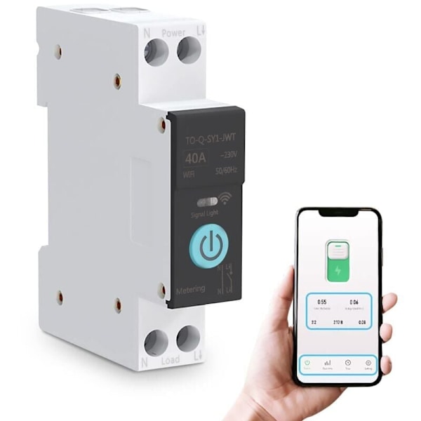 Eosnow DIN-skena Strömbrytare, Smart WIFI-brytare, Mobiltelefon Fjärrkontroll, 3 Tidsinställningslägen, för Hushållsapparater, 40A