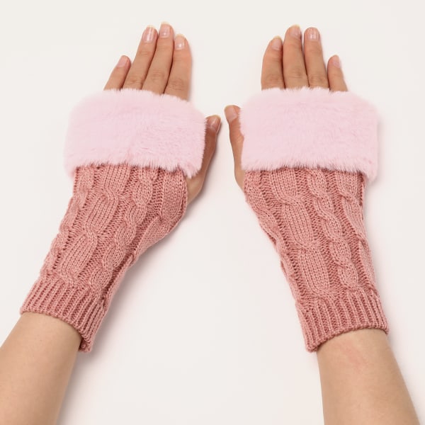 Korte lodne hansker for kvinner, høst- og vinterstrikkede armdeksler med varme ermer i ull med synlige halvfinger
