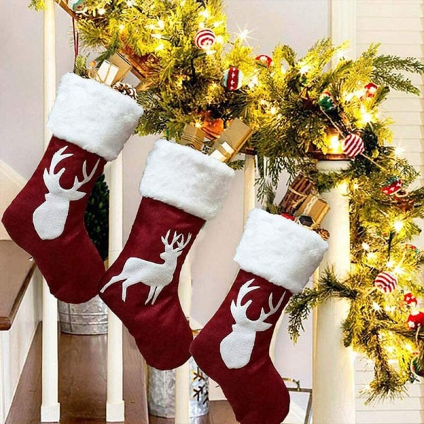 Julstrumpor 2 Dekorativa Spiskrans Julstrumpor Renstrumpor Godispåsar för Fyllning och Hängning Perfekt Ideal Juldekoration