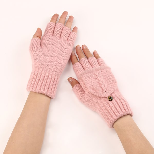 Efterår og vinter flip-top korte uldne fingerløse handsker til kvinder, varme og moderigtige strikkede halvfingerærmer