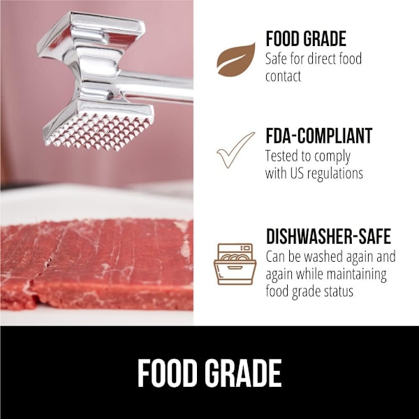 Kraftig kødhammer, Oversized køkkenhammer, blødt greb, værktøj maksimerer madsmag, pigget side mører, flad glat flader steaks