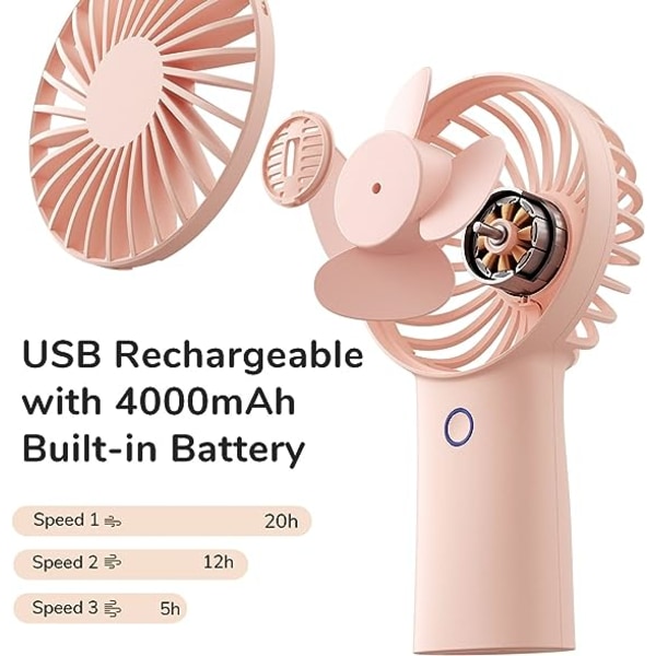 (Pink) Kannettava minituuletin, pieni kannettava tuuletin, kannettava USB lataus