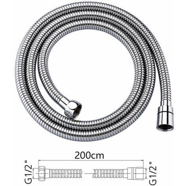 Universell duschslang (G1/2 tum, 2 m), anti-kink duschslang, rostfritt stål/krom