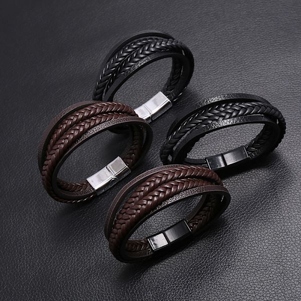 Läder brunt armband, vattentätt armband för män, julklapp nyår födelsedag armband presenter till pojkvän make pappa son