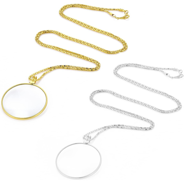 2-pack förstoringsglas halsband, 5x förstoringsglas hänge med 1,65\" diameter glaslins och 17,8\" lång legering kedja för läsning, bibliotek, zoomi