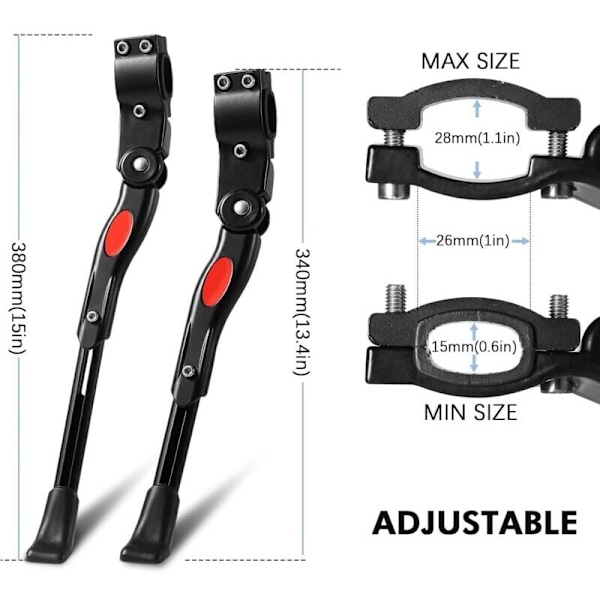Justerbart sykkelstøtte i aluminiumslegering, justerbar høyde med sklisikker gummifot, sidestøtte, MTB-støtte, støtte for 24-27 tommers sykler, BM
