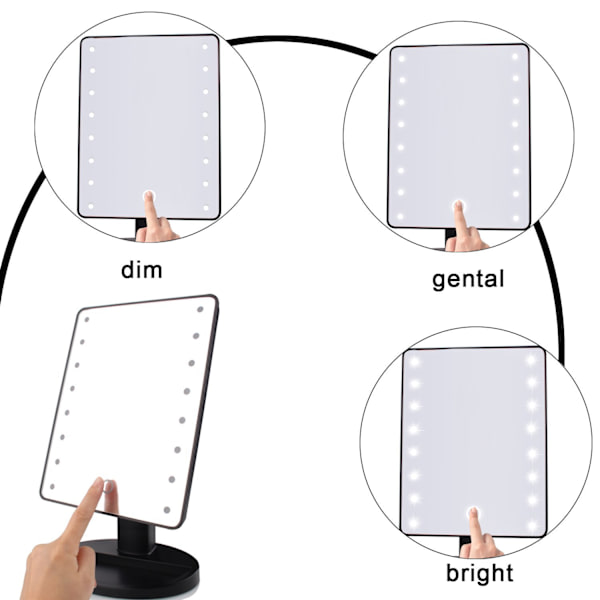 Svart belyst speil, 10x forstørrende LED-sminke speil, LED-speil, USB og batteri opplading, 180° sminke speil, Lu forstørrende speil