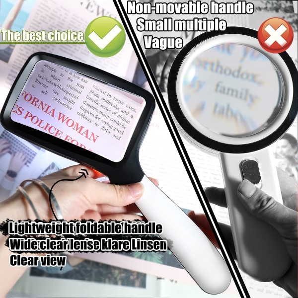 Lighted Reading Magnifier, 3X Large Illuminated Magnifying Glasses with 5 LED Lights Portable Ideal for Seniors, Children, Hobbies, Crafts,