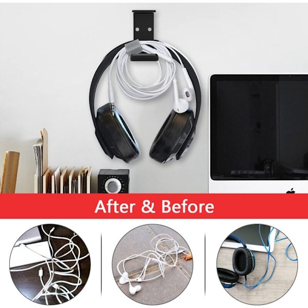 2 Stycken Hörlursställ Hörlurshållare Krok Headset Ställhållare med Starkt Lim, Hörlurskrok för Gaminghörlurar, Kablar och Kontroller f