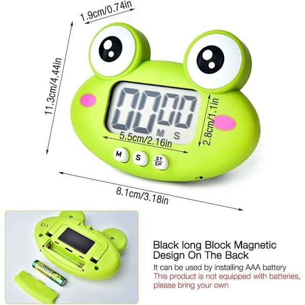 Magnetisk køkkentimer, køkkentimer, elektronisk køkkentimer, tegnefilmstimere med LCD-display, køkkenvækkeur til madlavningstimingværktøj (grøn)