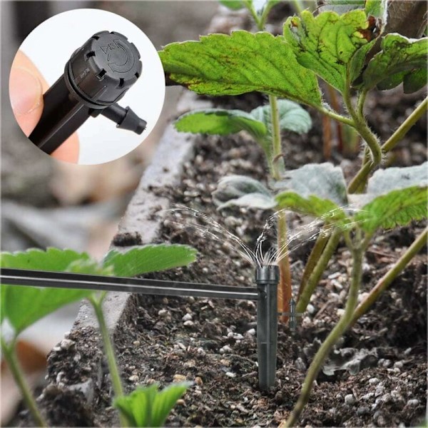 100 st Bevattning mikro-dropp mikro-spridare, 360 grader 8 vattenhål Bevattningsflödesemittrar för 1/4 slang (4-7mm), för droppbevattningssystem, bla