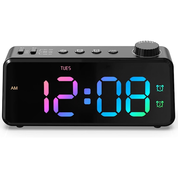 Sovrum Digital FM Radio Väckarklocka, 0-100% Justerbar Ljusstyrka, Liten Skrivbordsklocka med USB-laddningsport