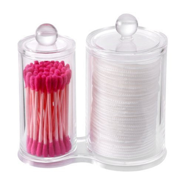 Bomuldsboks 2 Runde Bokse Transparent Akryl Makeup Opbevaring til Vatpind og Bomuld.