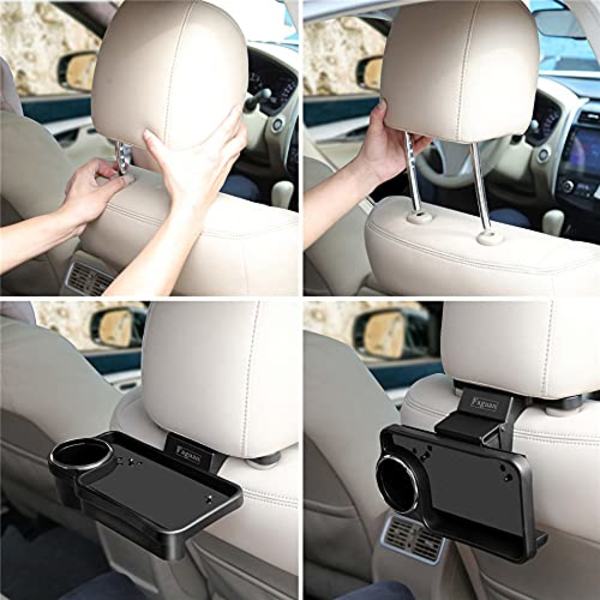 Bägarehållare för baksätet i bilen, hopfällbar bricka för baksätesorganisatör, förvaring av bilplatta, tablethållare, universell bilhuvudstödsbricka, svart, 25,5 cm x 20,2 cm x 7 cm