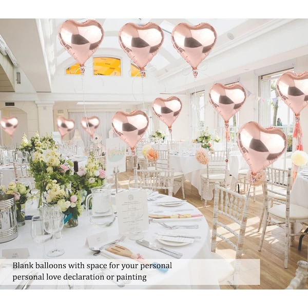50 stycken roséguld hjärtballonger, hjärtformade ballonger, hjärtformade heliumballonger, 18 tum hjärtballong, uppblåsbar folie ballong, för födelsedag,