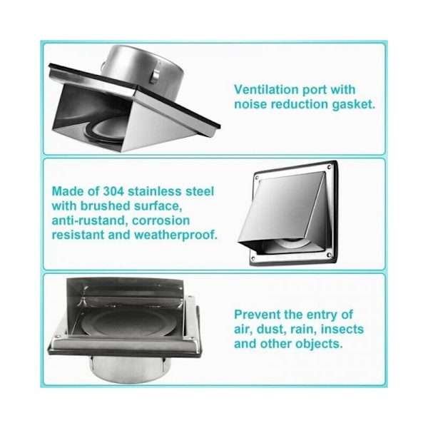 100 mm ventilationsrist i rustfrit stål med gitter og hætte