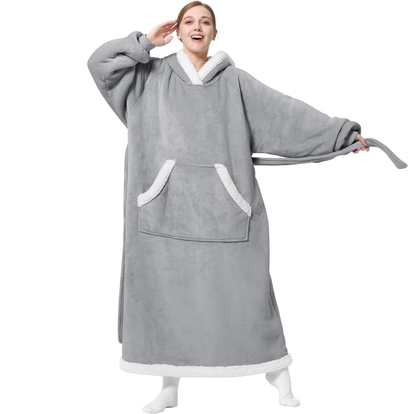Damekåpe Myk varm fleece plysj badekåpe Dame Pyjamas Pyjamas Lounge Wear Pyjamas 150 cm (lys grå)