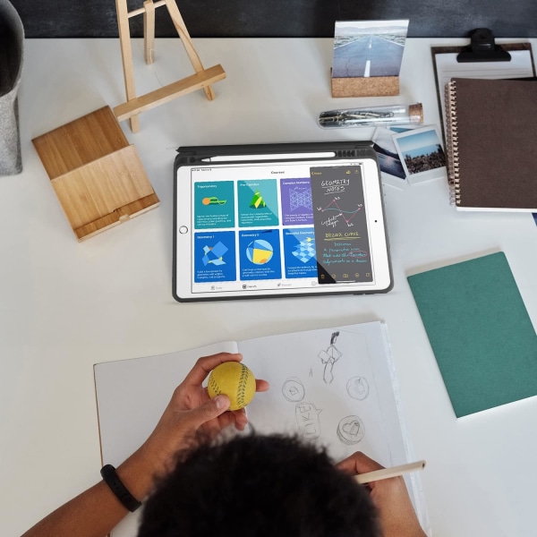 Universal deksel for iPad 10,2 tommer 7./8./9. generasjon med pennholder, smartdeksel med automatisk vekk/søvnsensor med trifoldstativ, Co