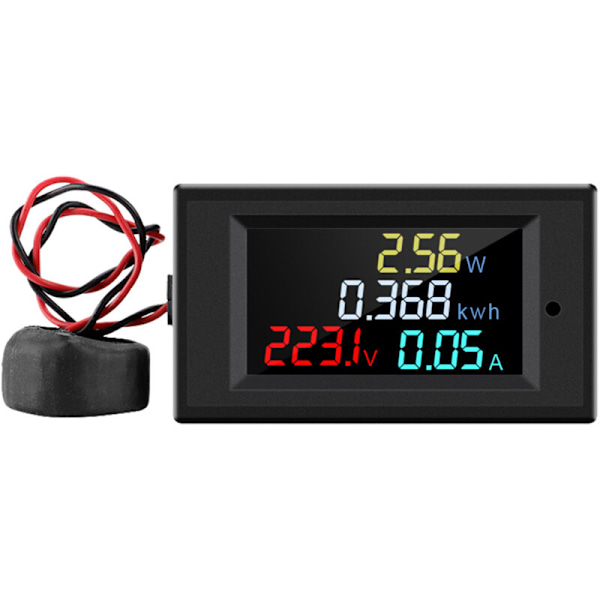 Digitalt voltmeter AC 80-300 V, ampèremeter, LCD farveskærm, multimeter, spænding, strøm, effekt, frekvensmonitor, med strømtransformator CT 100