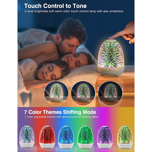 Bluetooth-högtalare nattlampa, 3D sänglampa touch-kontroll, dimbar RGB 7 färgförändringar LED bärbar trådlös laddning sovrum bordslampa