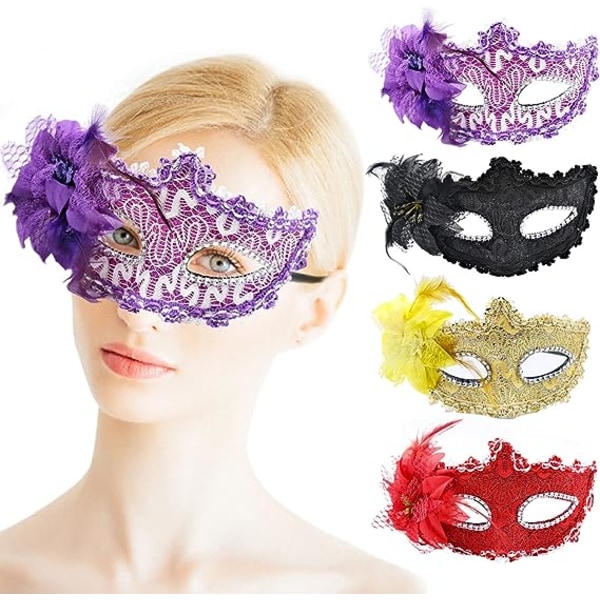 Sæt med 4 Halloween Carnival Masker Sexede Prom Masker Dame Masker