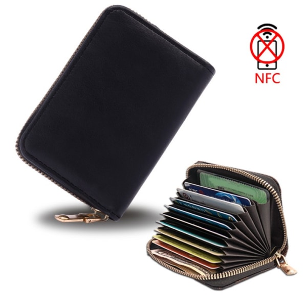 Musta 1 kolikkolaukku, suojaava korttiholkki, vetoketjullinen tasku, multip