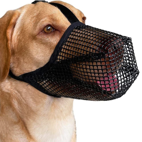 Dog Muzzle with Rounded Mesh, Breathable Muzzle for Small, Medium and Large Dogs, Prevents Eating, Biting and Chewing (S, Black)