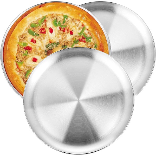 3Pcs Pizza Oven Trays Round Stainless Steel Pizza Plates 26cm Non-stick Pizza Baking Pan