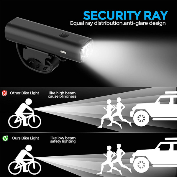 2000mAh for- og baglygter til cykler, superlysende USB C genopladelige cykellygter 2400 lumen vandtætte cykellygter LED cykelforlygte og baglygte