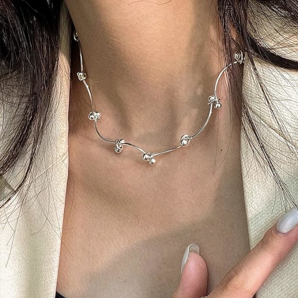 925 Sterling Sølv Personlig Bølge Halskæde Kvinders Delikate Kraveben Kæde Casual Smykker, Sterling Sølv, Ingen Stene